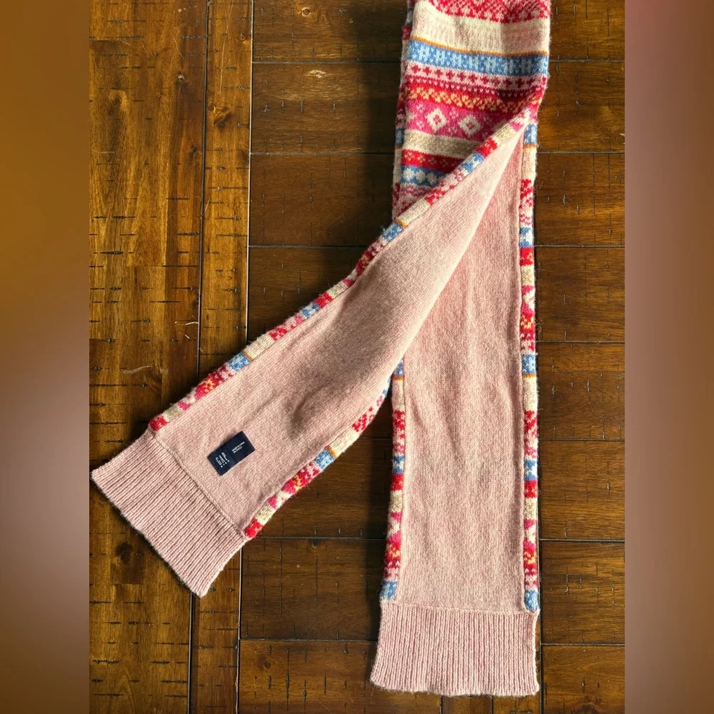 GAP Kids Pink, Colorful, 100% Lambswool Scarf - Nordic, Winter, Ski Resort